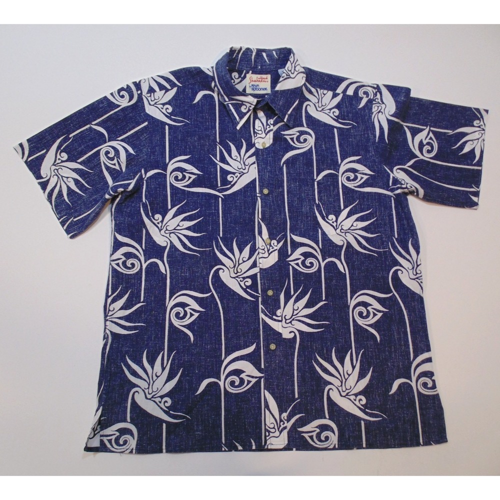 RARE Reyn Spooner LARGE Alfred Shaheen Bird of Paradise Hawaiian‎ Aloha Blue XL